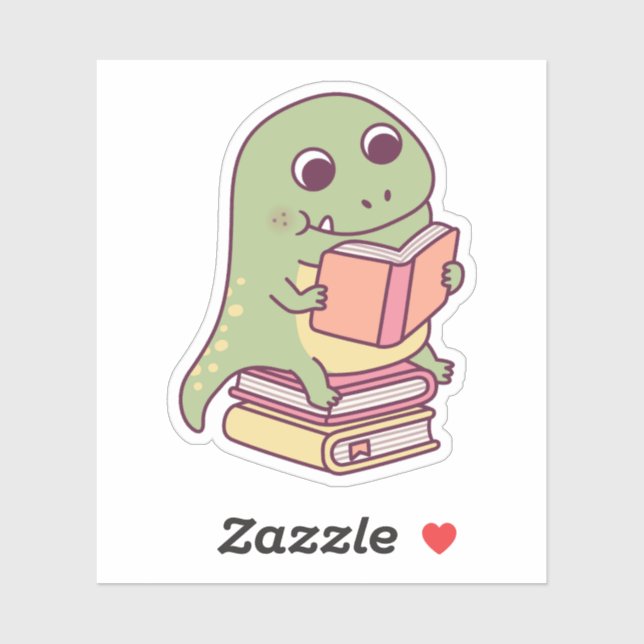 Sticker Cute T-rex Dinosaure Lire Un Livre (Feuille)