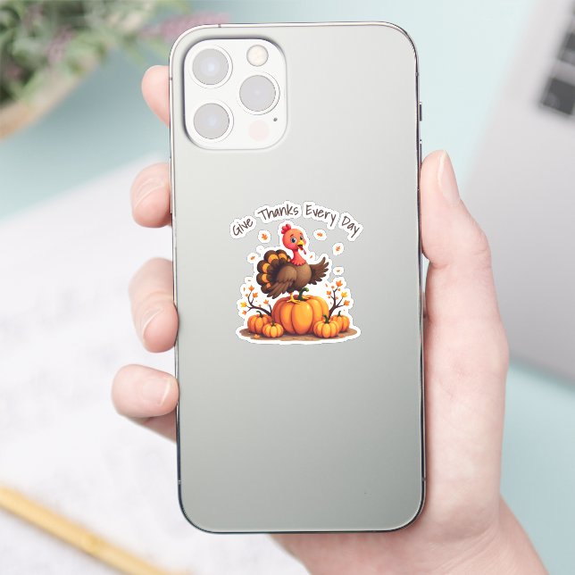 Sticker Cute Thanksgiving Turkey Autumn Pumpkins Scene (Téléphone)