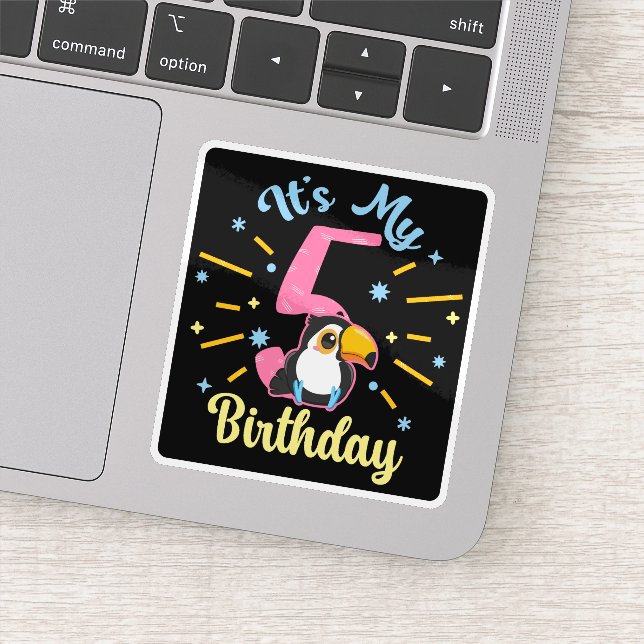 Sticker Cute Toucan 5e anniversaire 5 année fille de naiss (Détail)