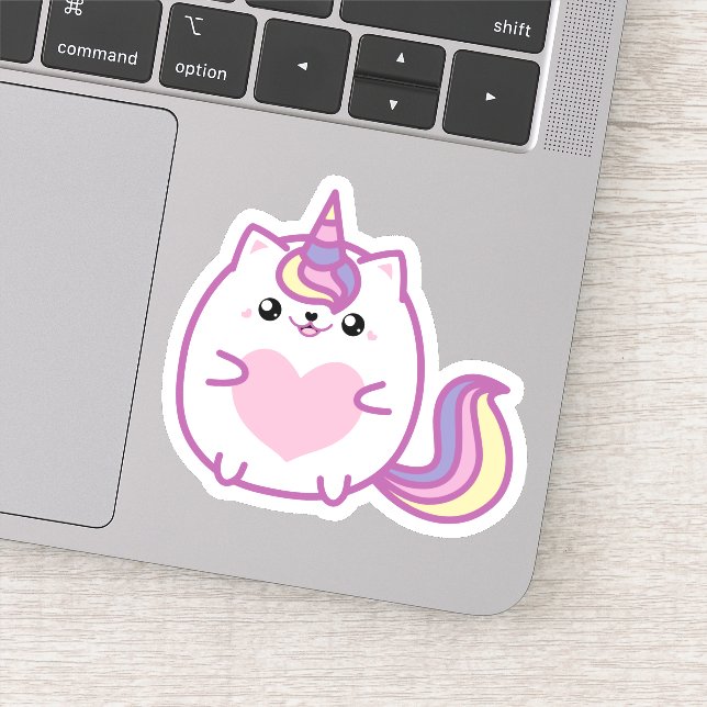 Sticker Cute Unicorn Kitty coeur (Détail)
