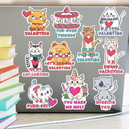 Sticker Cute Valentine Chats Kittens Cartons Set de 10