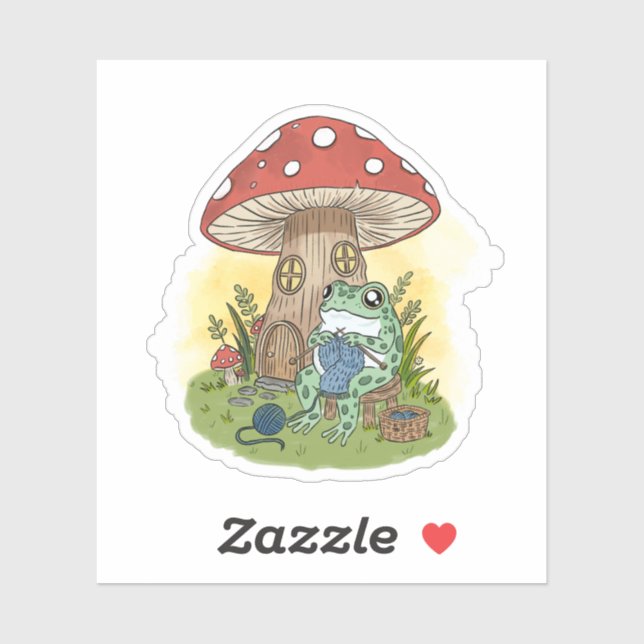 Sticker Cute Whimsical Frog Knitting Illustration (Feuille)