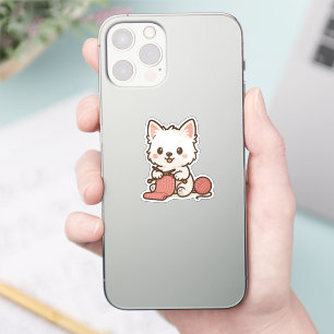 Sticker Cute White Westie Highland Terrier Chien Tricot