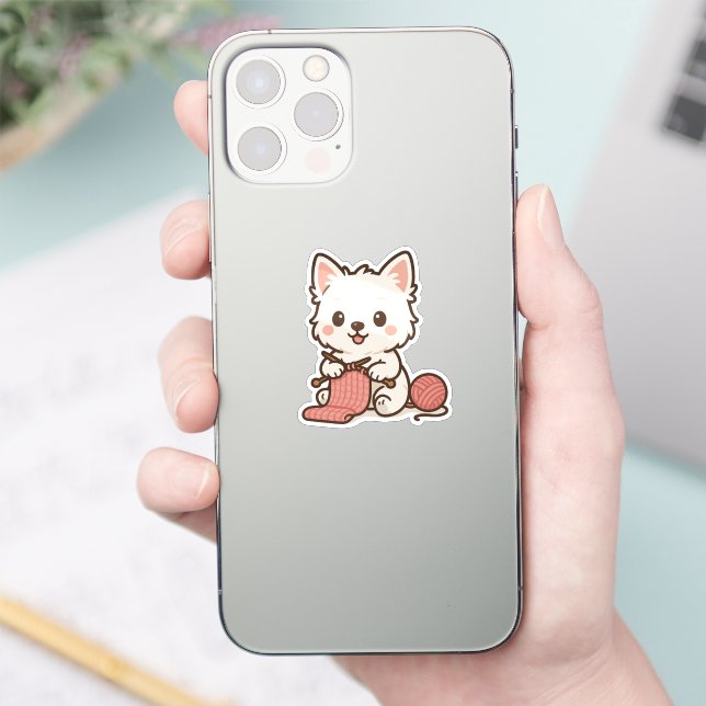 Sticker Cute White Westie Highland Terrier Chien Tricot (Téléphone)