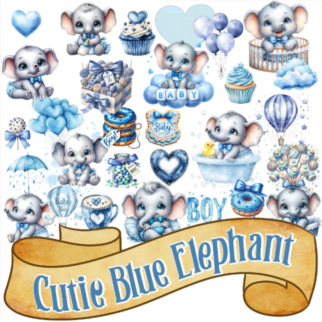 Sticker Cutie Blue Elephant - Little Peanut (Créateur téléchargé)