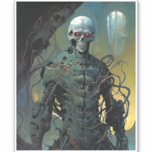 Sticker Cyborg Skeleton Futuriste Science-Fiction