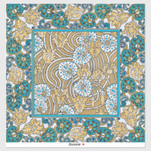 Sticker cyclamen bleu art nouveau fleur botanique