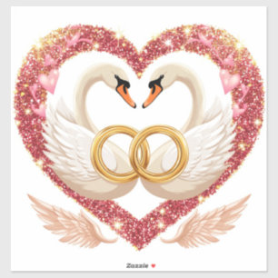Sticker Cygnes de mariage romantiques avec anneaux d'or