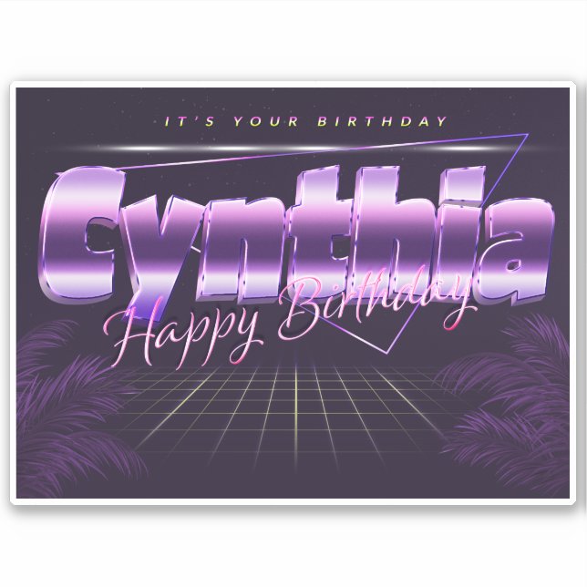 Sticker Cynthia Nom Prénom lila retro Anniversaire de Stic (Devant)