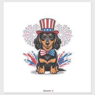 Sticker Dachshund patriotique feux d'artifice art vectorie