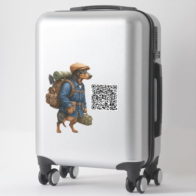Sticker Dachshund randonneur + Code QR (Sur valise)