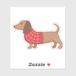 Sticker Dachshund Wiener Chien Douille Rouge Plaid