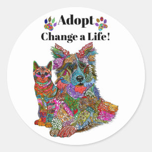 Sticker d'adoption de chats et de chiens mignons e