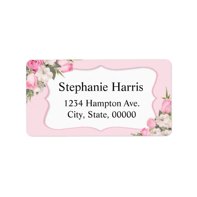 Sticker d'adresse de nom floral Roses roses roses (Devant)