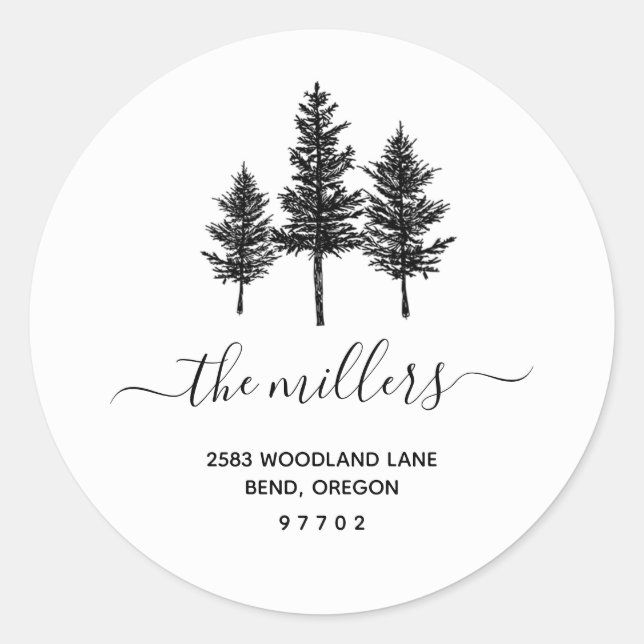 Sticker d'adresse de retour de la forêt de pins (Devant)