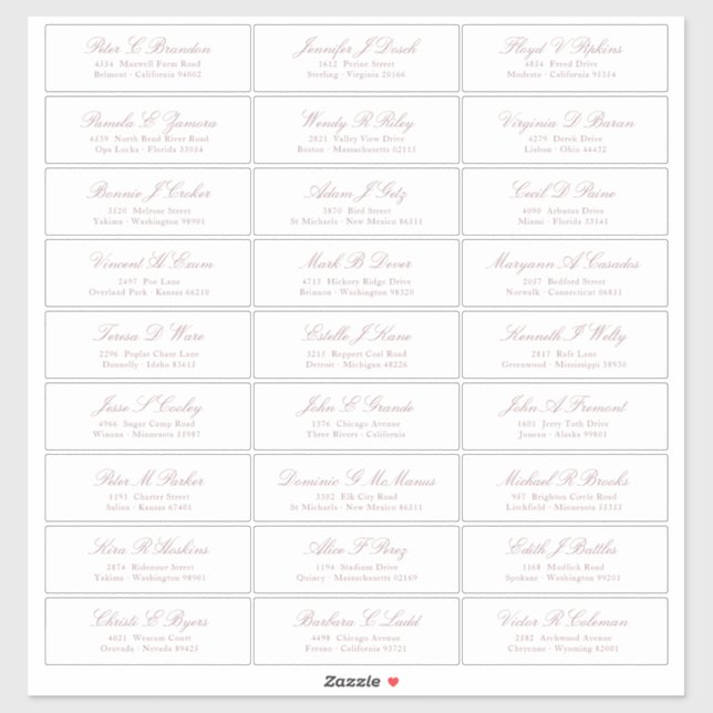 Sticker d'adresse du rose Gold Script Guest Names (Feuille)