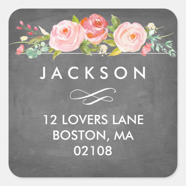 Sticker d'adresse florale du jardin rose (Devant)
