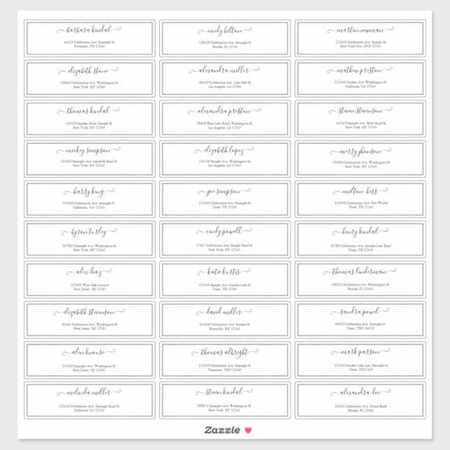 Sticker d'adresse invité du Mariage de script mini (Feuille)