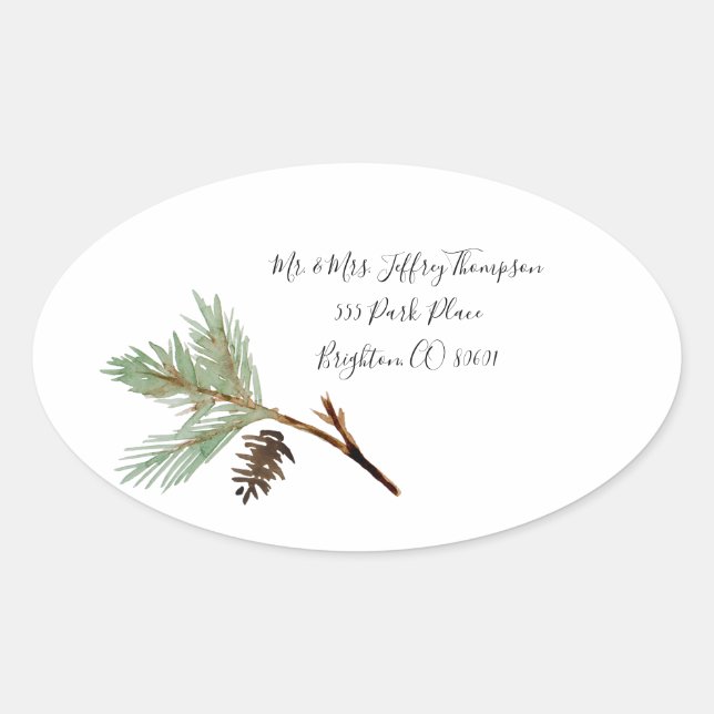 Sticker d'adresse ovale de Noël - Branche de pin (Devant)