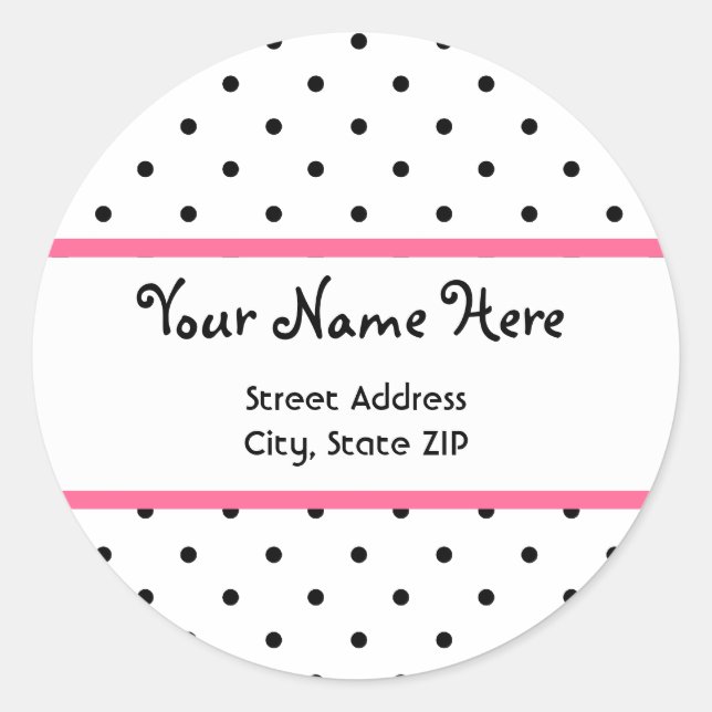 Sticker d'adresse rose et point Polka (Devant)