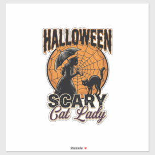 Sticker Dame de chat effrayante Halloween Sorcière Web Vin