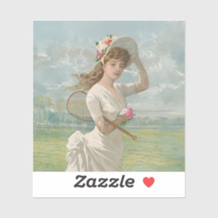 Sticker Dame de tennis victorienne avec chapeau à fleurs A