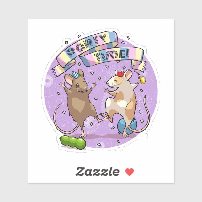 Sticker Dancing Mice Fête Horaire Bannière Confetti & Ball (Feuille)
