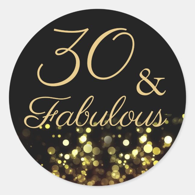 Sticker d'anniversaire 30 et fabuleux noir et or (Devant)