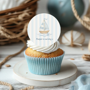 Sticker d'anniversaire Ahoy Nautical   Voilier & P