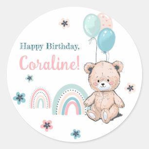 Sticker d'anniversaire avec ours en peluche mignon