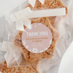 Sticker d'anniversaire Boho Pink Daisy Étiquettes