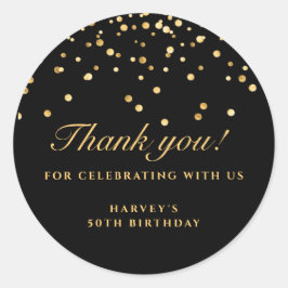 Sticker d'anniversaire Confetti Noir & Or, Merci