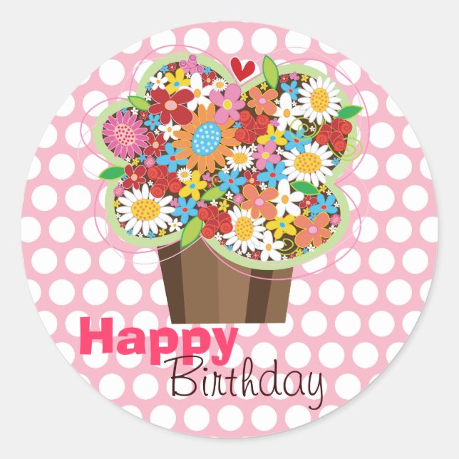 Sticker d'anniversaire de cupcake Fleurs de printe (Devant)