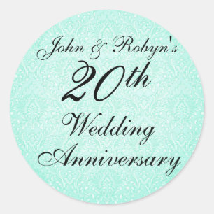 Sticker d'anniversaire de Mariage damassé bleu et