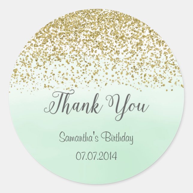 Sticker d'anniversaire Gold et Mint Watercolor (Devant)