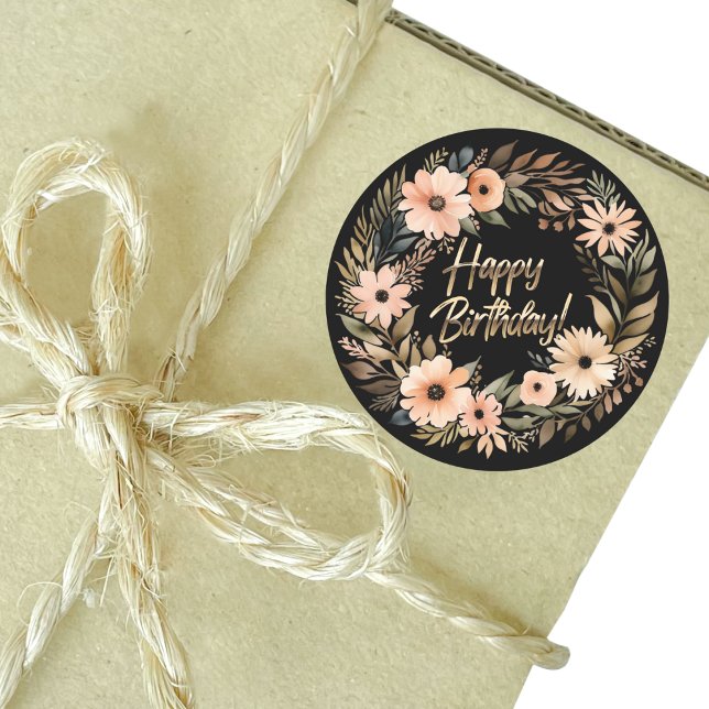 Sticker d'anniversaire heureux avec des fleurs d'a (Happy Birthday Sticker with Watercolor Flowers Mockup 1)