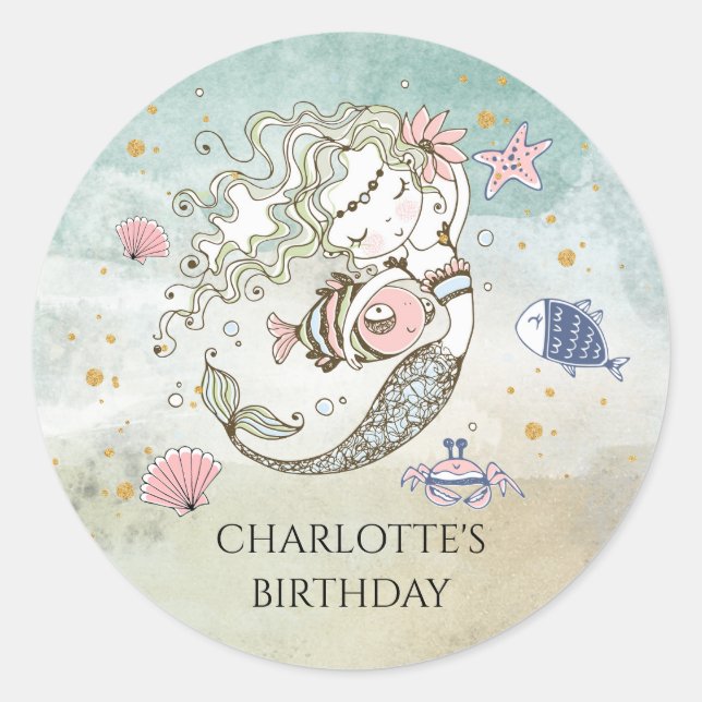 Sticker d'anniversaire Mermaid Watercolor (Devant)