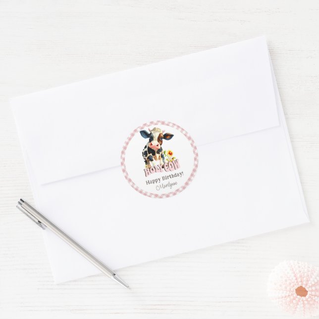 Sticker d'anniversaire mignon et rose Vache (Enveloppe)