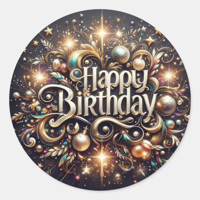 Sticker d'anniversaire noir élégant (Devant)