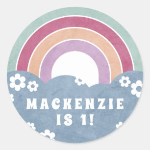 Sticker d'anniversaire Retro Rainbow & Daisies