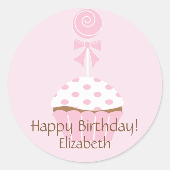 Sticker d'anniversaire rose Cupcake Lollipop (Devant)