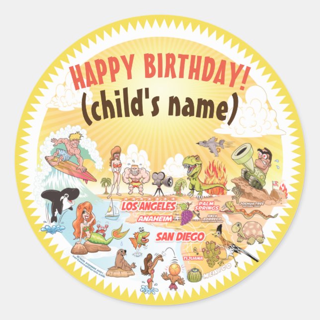 Sticker d'anniversaire Sunny California Beach (Devant)