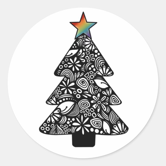 Sticker d'arbre de Noël noir et blanc (Devant)