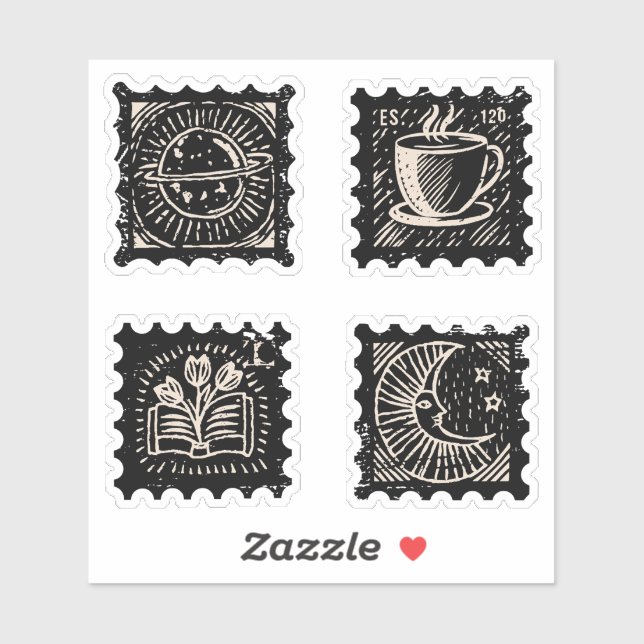 Sticker Dark Academia timbres-poste vintages (Feuille)