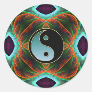 Sticker d'art fractal vert Yin Yang Aqua