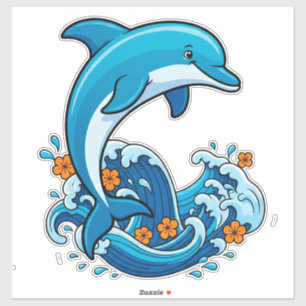Sticker Dauphin Bleu Bondissant Au-Dessus Des Vagues De L'