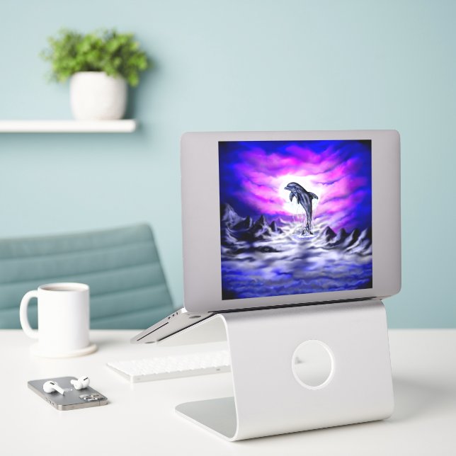 Sticker Dauphin clair de lune (Ordinateur portable sur le bureau)