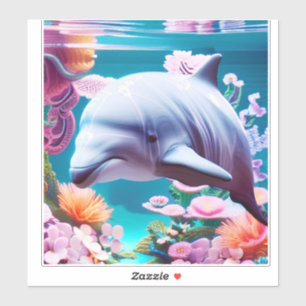 Sticker Dauphin coloré dans un Océan Floral - Océan Lover