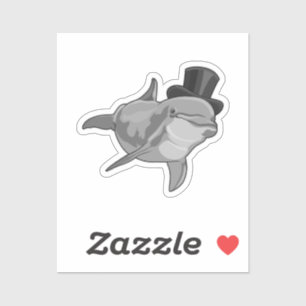 Sticker Dauphin en tant que Gentleman avec chapeau supérie