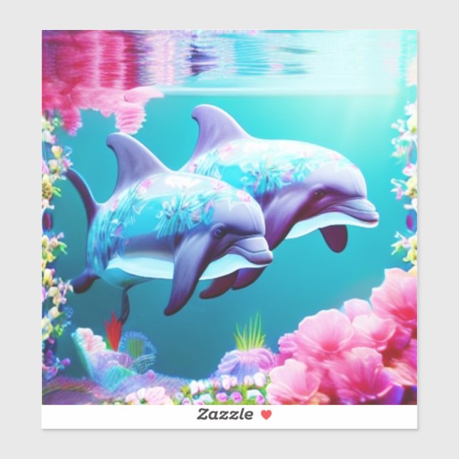 Sticker Dauphins Whimsical et floral sous-marin (Feuille)